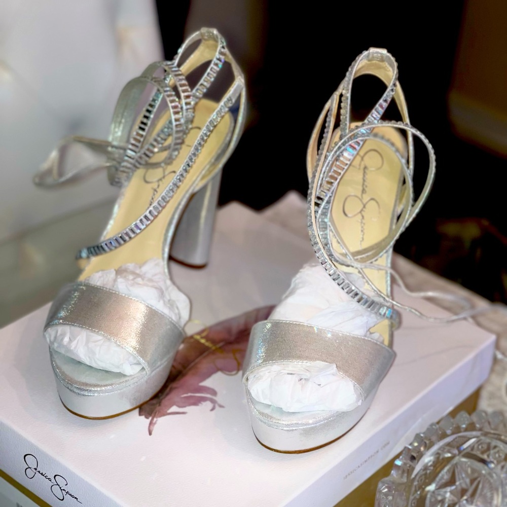 Jessica Simpson Silver Platform Heels